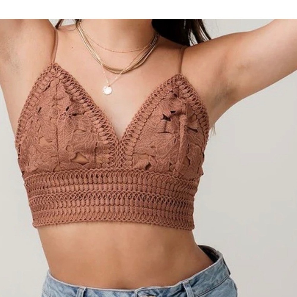 Love Tree Crochet Lace Bralette Boho‎ Festival Crop Top Womens Small Brown
